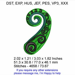 Koru Design No 8 - 2 Größen 5.02 x 3.21 / 3.03 x 1.82 Zoll Maschinenstickerei Rahmen Design - Digital Download