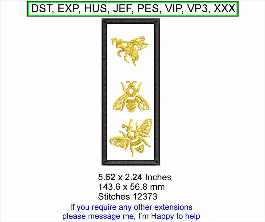 Bumble the Bees Bookmark - Size 5.62 X 2.24 Inches - Machine Embroidery ...