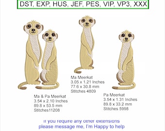 Ma & Pa Meerkats 3 Files - Sizes Ma 3.05x1.21in , Pa 3.54x1.31in,  Ma/Pa 3.54x2.10 in - Machine Embroidery Design - instant download