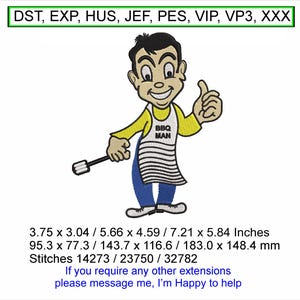 BBQ Man 3 sizes 3.75 x 3.04 / 5.66 x 4.59 / 7.21 x 5.84 Inches - Machine Embroidery Hoop Design - Digital Download