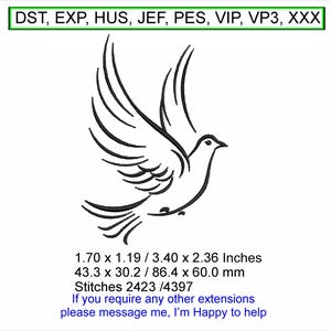 Destiny the Dove - 2 maten - 3,40 x 2,36 / 1,70 x 1,19 inch - machineborduurontwerp dat een 'direct download'-bestand is
