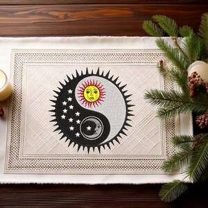 Yin Yang Sun & Moon sizes 3.85 x 3.85 / 5.31 x 5.31 /7.29 x 7.29 Inches Machine Embroidery design-  Instant Download files