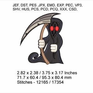 Freddy Grim Reaper - 2 Sizes  2.82 x 2.38 / 3.75 x 3.17 inches - Machine Embroidery Hoop Design - Digital Download