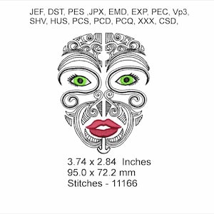 Tätowiertes Gesicht - Größe 9,5 x 7 cm - Maschinenstickerei Hoop Design - Digital Download