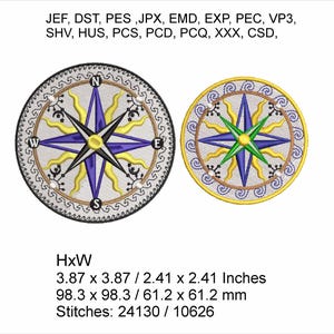 Compass 2 designs - Sizes 3.87 x 3.87 / 2.41 x 2.41 Inches - Machine Embroidery Hoop Design - Digital Download