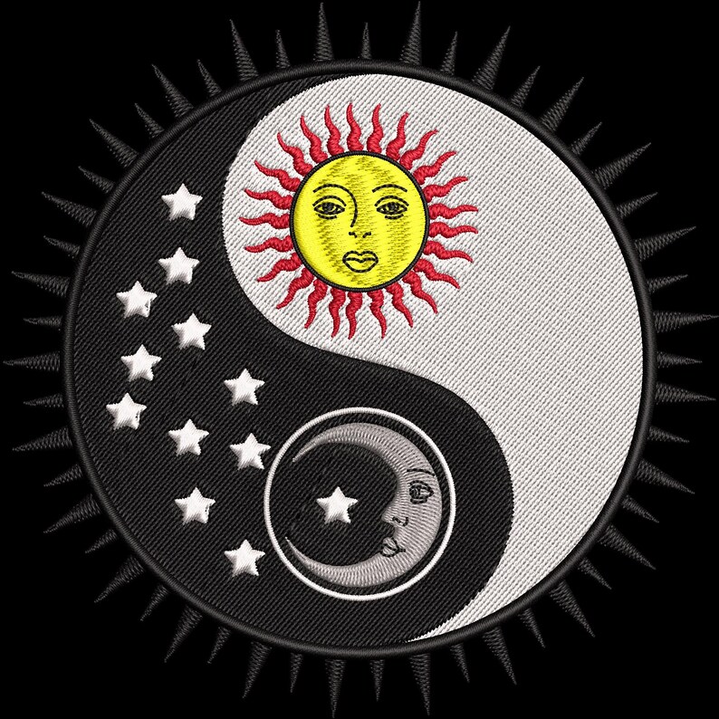 Yin Yang Sun & Moon sizes 3.85 x 3.85 / 5.31 x 5.31 /7.29 x 7.29 Inches Machine Embroidery design-  Instant Download files