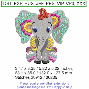 Ellie The Elephant 2 sizes 3.47 x 3.35 / 5.20 x 5.02  Inches Machine Embroidery Hoop Design - Digital Download