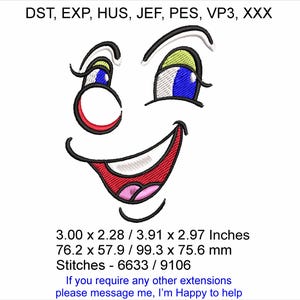 Bozo the Clown - 2 - Sizes  3.00 x 2.28 / 3.91 x 2.97 Inches - Machine Embroidery Hoop Design - Digital Download