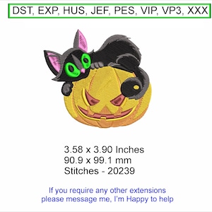 Kitty Cat on Pumpkin halloween Embroidery Machine Hoop Design - Instant Download