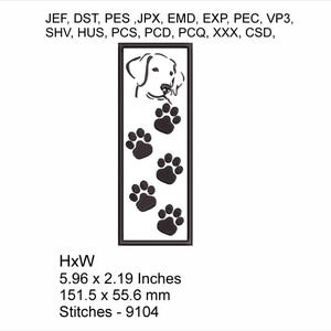 Zakładka Levi the Labrador - Rozmiar 5,96 x 2,19 cala - Projekt haftu maszynowego, który można pobrać natychmiast