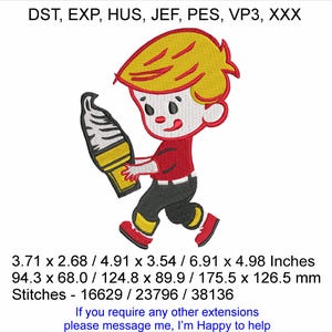 Ice Cream Man - 3 sizes 3.71 x 2.68 / 4.91 x 3.54 / 6.91 x 4.98 Inches - Machine Embroidery Hoop Design - Digital Download