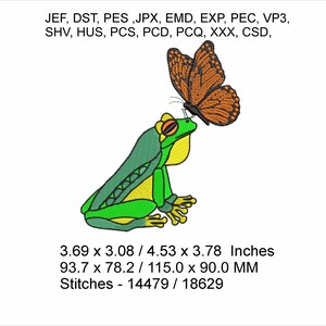 Teddy the Toad and butterfly - 2 sizes 3.69 x 3.08 / 4.53 x 3.78 inches - Machine Embroidery Hoop Design - Digital Download