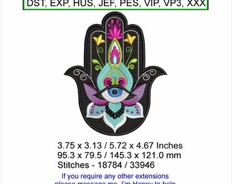 Hamsa Spiritual Hand Lotus Flower - Sizes 3.75 x 3.13 / 5.72 x 4.67 Inches - Machine Embroidery design which are Instant Download zip files