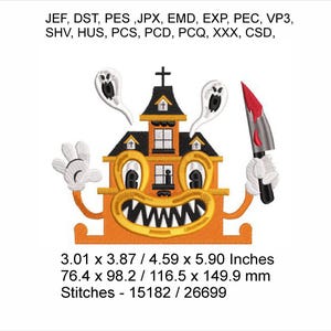 House of Horrors  2 sizes 3.01 x 3.87 / 4.59 x 5.90 inches - Machine Embroidery Hoop Design - Digital Download