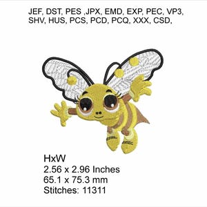 Bonny the Bumble Bee – Size  2.56 x 2.96 Inches - Machine Embroidery Hoop Design - Digital Download