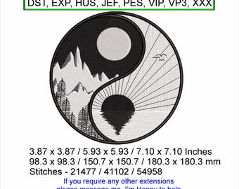 Yin and Yang Mountains and Sea 3 Sizes 3.87 x 3.87 / 5.93 x 5.93 / 7.10 x 7.10 Inches Machine Embroidery design is an Instant Download file