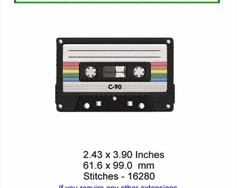 Cassette Tape 80S – C90 - Size 2.43 x 3.90 Inches - Machine Embroidery design which is a “Instant Download” file