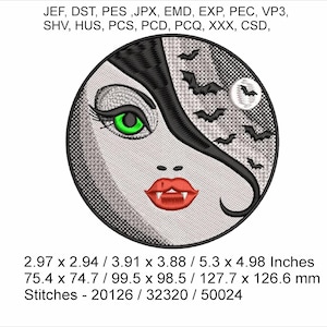Vampire Girl Halloween Embroidery Machine Hoop Design - Instant Download