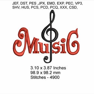 Music Words with Treble Clef -Size 3.10 x 3.87 Inches - Machine Embroidery Hoop Design - Digital Download