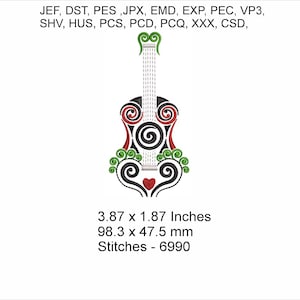 Retro Gitarre - Größe 10 x 4,5 cm - Maschinenstickerei Hoop Design - Digital Download