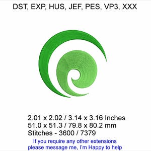 Koru Design No 6 - 2 sizes 2.01 x 2.02 / 3.14 x 3.16 Inches - Machine Embroidery Hoop Design - Digital Download