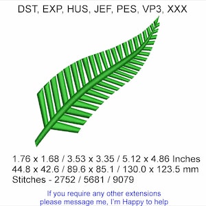 Kiwi NZ Fern - 3 Sizes 1.76 x 1.68 / 3.53 x 3.35 / 5.12 x 4.86 Inches - Machine Embroidery Hoop Design - Digital Download