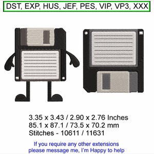 Floppy Diskand Person 2 designs Embroidery Machine Hoop Design - Instant Download