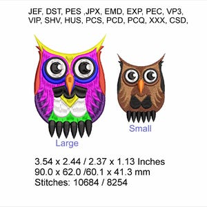 Olley the Owl 2 sizes - 3.54 x 2.44 / 2.37 x 1.13 Inches - Machine Embroidery Hoop Design - Digital Download