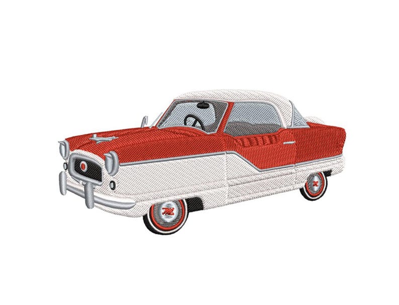 Nash Metropolitan Car 2 Styles - Left & Right hand drive  USA 3.73 x 5.39 / NZ 2.73 x 2.41 Inches Machine Embroidery design