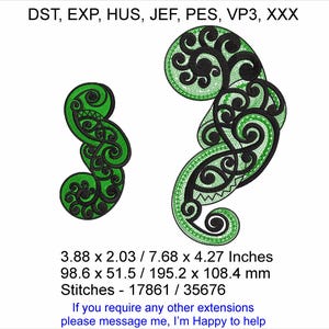 Koru Artdeco Designs - 2 verschiedene Designs in verschiedenen Größen - Stickdatei - Stickdatei
