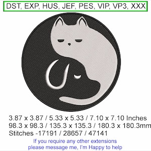 Yin and Yang Cat and Dog No2 - sizes 3.87 x 3.87 / 5.33 x 5.33 / 7.10 x 7.10 Inches - Machine Embroidery Hoop Design - Digital Download