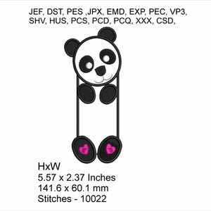 Pandora the Panda Bookmark - Size 5.57 x 2.37 Inches - Machine Embroidery Hoop Design - Digital Download