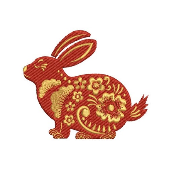 Chinese New Year of the Rabbit 1 will fit 4x4 Hoop this  is a  Machine Embroidery design which is an instant download