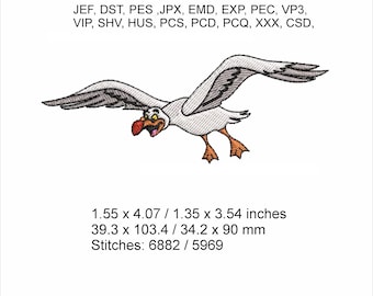 Sulley The Seagull -  2 sizes 1.55 x 4.07 / 1.35 x 3.54 inches - Machine Embroidery Hoop Design - Digital Download