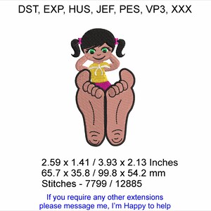 Rebecca the relaxed Girl with Crossed Legs 2 sizes  2.59 x 1.41 / 3.93 x 2.13 Inches - Machine Embroidery design  is an instant download