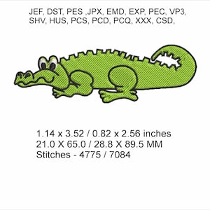 Carl the Crocodile - 2 sizes  1.14 x 3.52 / 0.82 x 2.56 inches - Machine Embroidery Hoop Design - Digital Download