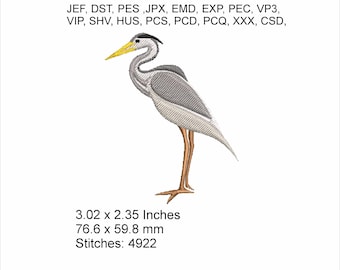 Henry the Heron - Size 3.02 x 2.35 inches - Machine Embroidery Hoop Design - Digital Download