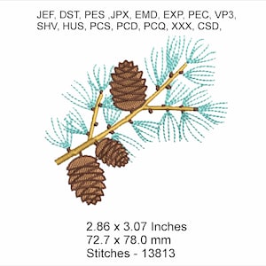 Pine Cones on a Branch - Size  2.86 x 3.07 Inches - Machine Embroidery Hoop Design - Digital Download