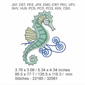 Sammy the Sea Horse - 2 sizes 3.76 x 3.06 / 5.34 x 4.34 Inches - Machine Embroidery Hoop Design - Digital Download