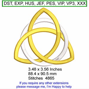 Infinity Trinity Knot with ring - Size 3.48 x 3.56 Inches - Machine Embroidery Hoop Design - Digital Download