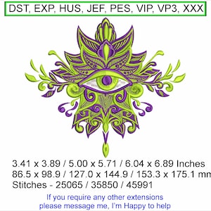 Spiritual Eye 4 - 3 sizes 3.41 x 3.89 / 5.00 x 5.71 / 6.04 x 6.89 Inches - Machine Embroidery Hoop Design - Digital Download