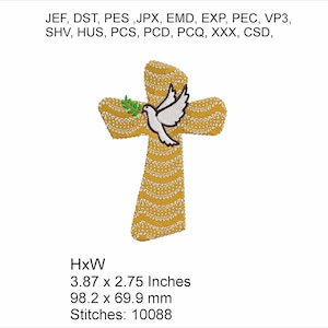 Dove and Olive Branch on Cross Spiritual Embroidery Machine Hoop Design - Instant Download