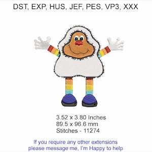 Robin the Rainbow kid - Size 3.52 x 3.80 Inches - Machine Embroidery Hoop Design - Digital Download