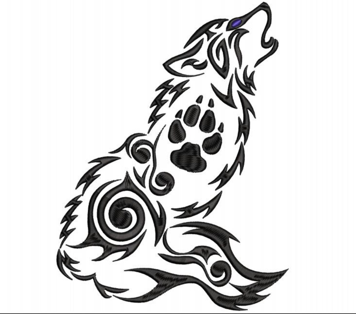 Howling wolf with foot print is a machine embroidery design  etsy Howling wolf with foot print is a machine embroidery design  etsy