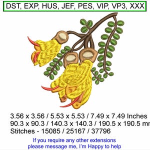 Kowhai Blume Neuseeland Blume-3.56 x 3.56/5.53 x 5.53 /7.49 x 7.49 Zoll-Maschinenstickerei Rahmen Design - Digital Download