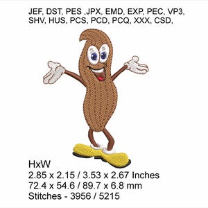 Peppy the Happy Peanut - 2 Sizes 3.53 x 2.67 / 2.85 x 2.15 inches - Machine Embroidery design which is an instant download