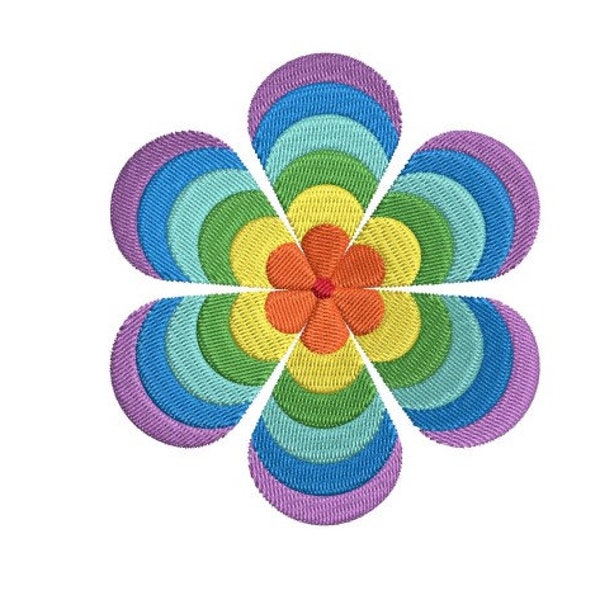 60s flower 3 x sizes will fit 4x4 Hoop this  is a  Machine Embroidery design which is a “Instant Download” file