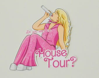 Naklejka błyszcząca Sabrina Carpenter jako Barbie (krótka i straszna) – wycieczka po domu autorstwa DannyDoesArts