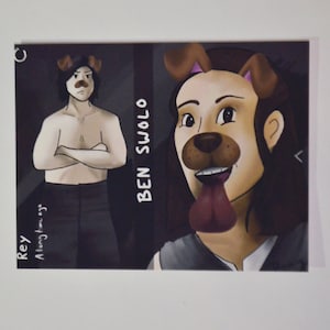 « Ben Solo (Kylo Ren) et Rey Star Wars Snapchat Parodie (Daisy Ridley, Adam Driver) Impression artistique de la taille d'une carte postale » par DannyDoesArts