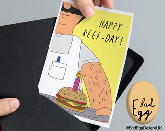 BadEgg Bob's Burgers Inspired Card "Happy Beef-day!" - Bob Belcher Inspired Greetings Card by BadEggDesignsUK